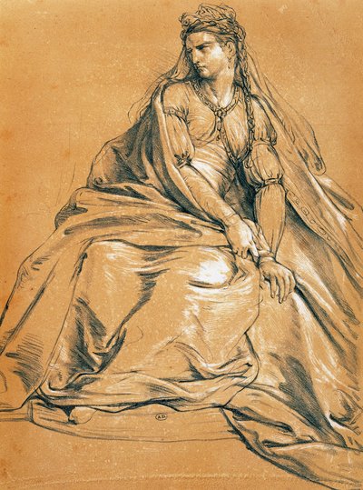 Herečka Adrienne Lecouvreur (1692-1730) v titulní roli Andromaque, Jean Racine (1639-1699), kresba, Francie od Jean Racine