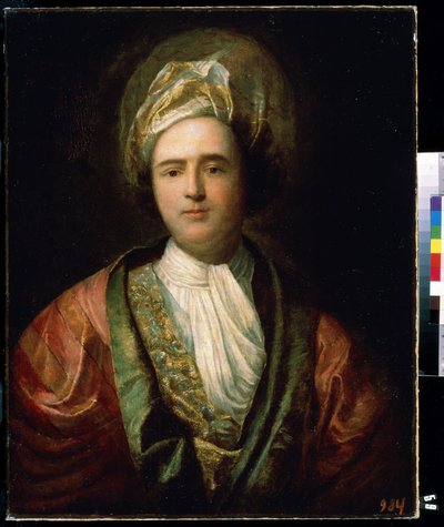 ""Portrét komika v orientálním jevištním kostýmu"" (Portrét herce) Nosí turban. Obraz Jeana Ranca (1674-1735) Muzeum umění Michaila Krošitského z 18. století, Sevastopol (Sevastopol) Ukrajina od Jean Ranc