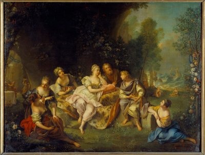 Telemaque vypráví svá dobrodružství v ilustraci Calypso pro „Dobrodružství Telemaque“ od Francoise de Pons de Salignac de La Mothe-Fenelon (Mothe Fenelon od Jean Raoux