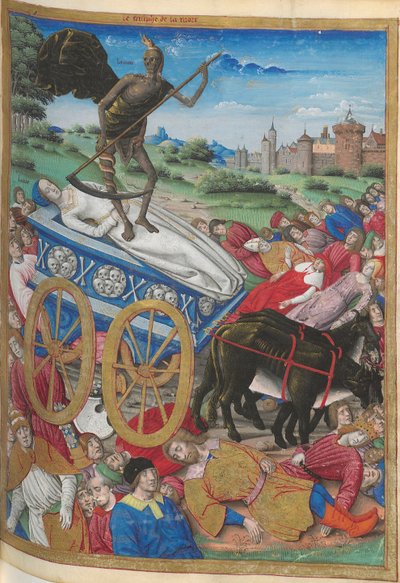 Triumf smrti: smrt Laury. Miniatura z Pétrarque, Les Triomphes, 1500-1505. od Jean Serpin