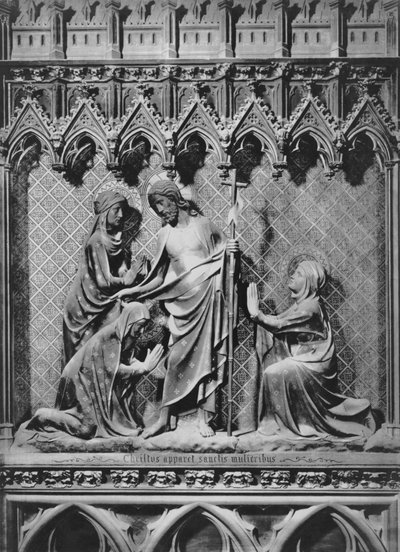 Katedrála, interiér, chórové plátno, Ježíš Kristus a svaté ženy, cca 1340-51 (polychromovaný kámen) od Jean and Jean Le Boutellier Ravy
