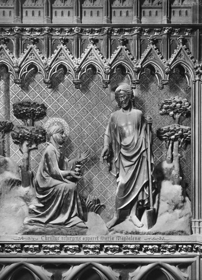 Katedrála, interiér, chórové plátno, Ježíš Kristus se zjevuje Marii Magdaleně, kolem 1340-51 (polychromovaný kámen) od Jean and Jean Le Boutellier Ravy