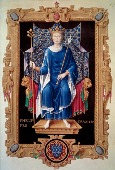 Portrét na nohou krále Filipa VI. z Valois (1293-1350) Miniatura od Jeana du Tilleta (1484-1520) z „“Recueil des kings de France““ Paříž 16. století, B.N. od Jean du Tillet