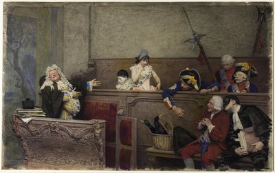 Zkouška Pierrota (akvarel a kvaš, přes grafit, na krémové desce) od Jean or Jehan Georges Vibert