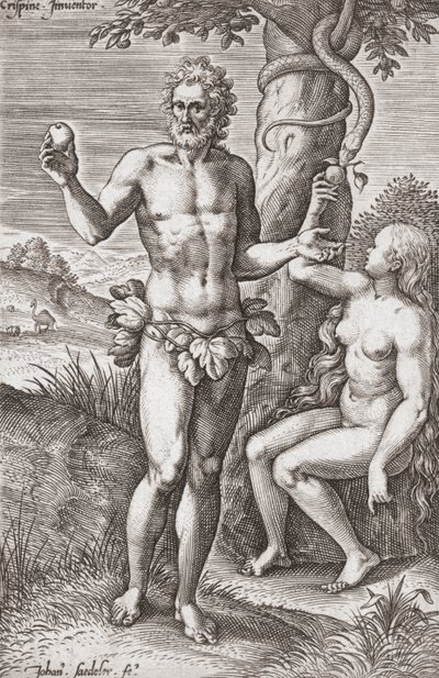 Adam a Eva v zahradě Eden. (tisk) od Jean or Johann Sadeler