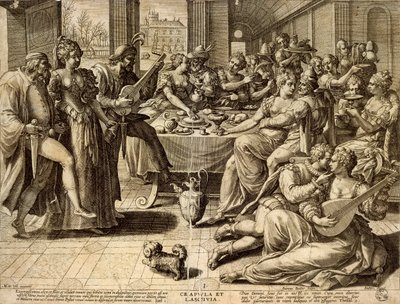 Večeře od Jana Sadelera I (1550-1600), rytina od Jean or Johann Sadeler