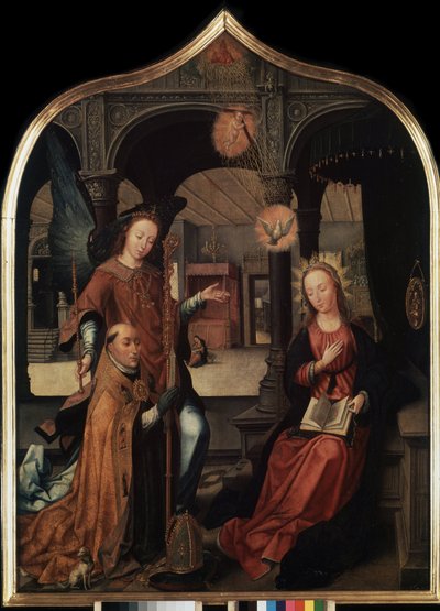""reprezentace zvěstování s patronem Guillaumem z Bruselu"" Centrální panel triptychu zvěstování (Zvěstování). Malba na dřevě Jean Bellegambe starší (1470-1534) Petrohrad, Ermitáž od Jean the Elder Bellegambe