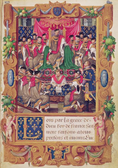 Henri II předsedá kapitulnímu setkání francouzského rytířského řádu Saint-Michel od Jean the Elder Cousin