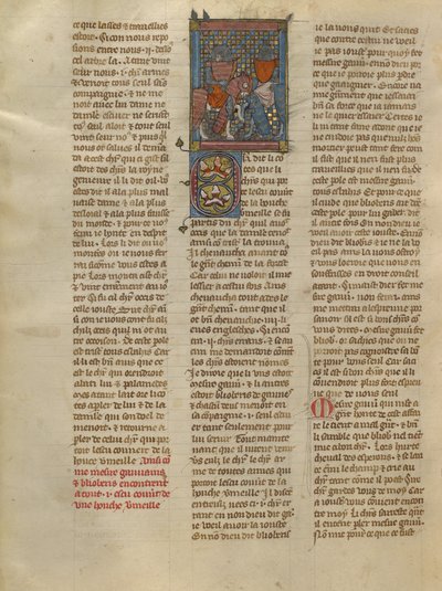 Gauvain a Blioberis potkávají rytíře s červeným štítem od Jeanne de Montbaston
