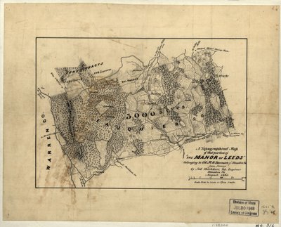 Topografická mapa části "The Manor of Leeds" patřící plukovníku M. G. Harmanovi ze Stauntonu, Va. LOC 2005625200 od Jedediah Hotchkiss