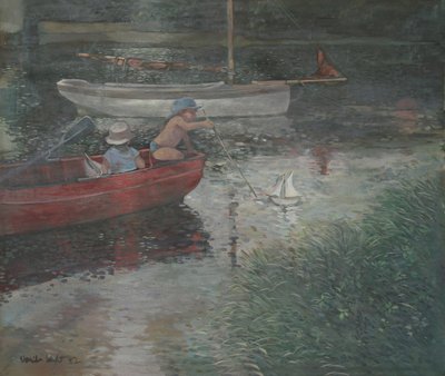 Děti plující na jachtě (olej na plátně) od Jennifer Wright
