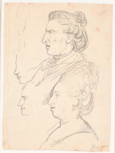 Profilové portréty královny Caroline Mathilde, J.F. Struensee a Enevold Brandt, stejně jako předloha, možná od samotného Juela. Vše v profilu vlevo od Jens Juel