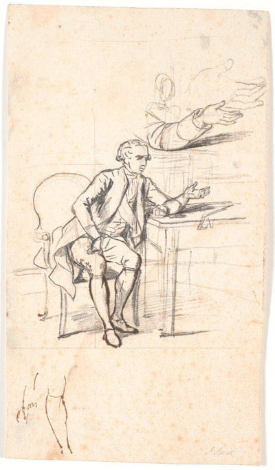 Studie k rodinnému portrétu Holmskioldových z roku 1787: tajná rada. Theodor Holmskiold sedí u stolu od Jens Juel