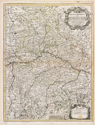 Mapa Bavorska, kolem roku 1695 (barevná rytina) od Jeremias Wolff