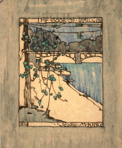 Frontispis pro "The Book of Bridges", kolem roku 1911 (akvarel a inkoust na papíře) od Jessie Marion King