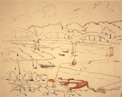 Ilustrace pro "The Book of Bridges", cca 1911 (akvarel a inkoust na papíře) od Jessie Marion King