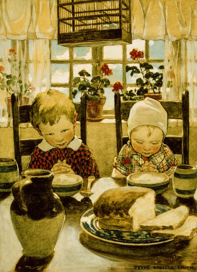 Modlitby při snídani (akvarel) od Jessie Willcox Smith