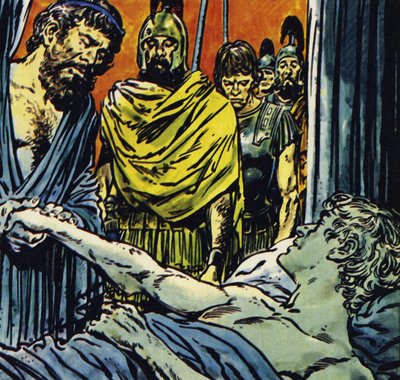 Alexandr zemřel na horečku v roce 323 ve věku 32 let (barevná litografie). od Jesus Blasco