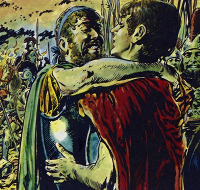 Alexandr se připojil ke svému otci v bitvě proti Řekům (barevná litografie) od Jesus Blasco