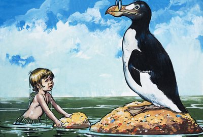 Chlapec s ptákem, ilustrace z knihy "The Water Babies" od Charlese Kingsleyho (kvaš na papíře) od Jesus Blasco