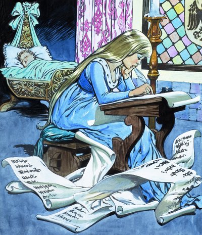 Mlynářova dcera a její syn z příběhu o Rumpelstiltskinovi od Jesus Blasco