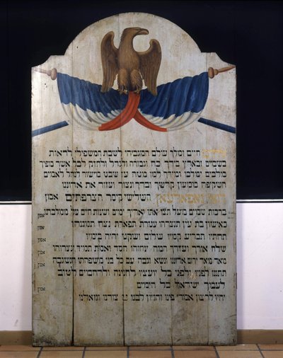 Nápis na dřevě: Židovská modlitba v hebrejštině za císaře Napoleona III. Alsasko 19. století od Jewish School