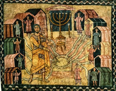 Tábor u Piva a zázračná studna (tempera na sádře) od Jewish School
