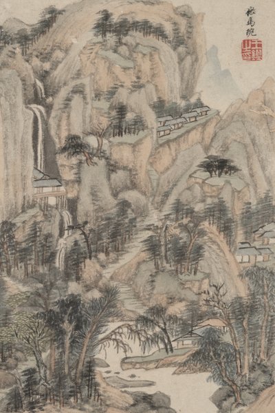 Krajina ve stylu různých starých mistrů: Ve stylu Ma Wan, 1669 (inkoust a barva na papíře) od Wang Jian