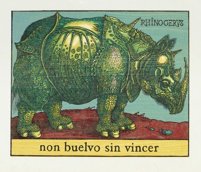 Zelený nosorožec, 2007 (dřevořez) od Jim Monson