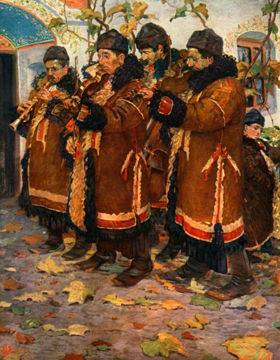 Muzikanti z Hroznové Lhoty: klarinet, housle a kontrabas. 1861-1940, 1948 od Joža Uprka