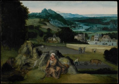 Zbytek na útěku do Egypta (The Miraculous Field of Wheat) c.1518-24 (olej na panelu) od Joachim (workshop of) Patinir