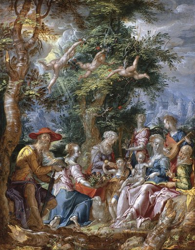 Svatá rodina se svatými a anděly od Joachim Wtewael or Utewael