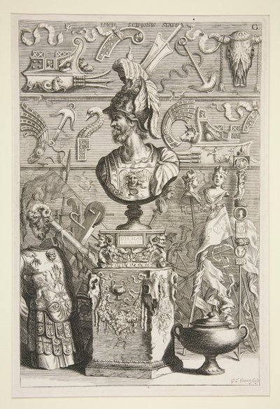 Socha Luciuse Sciopioneho, brnění a další starožitné prapory a fragmenty od Joachim von Sandrart