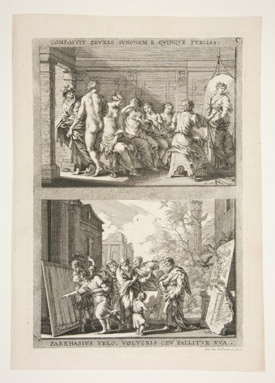 horní polovina: ZEUXES SLOŽIL JUNONE Z PĚTI DÍVEK od Joachim von Sandrart