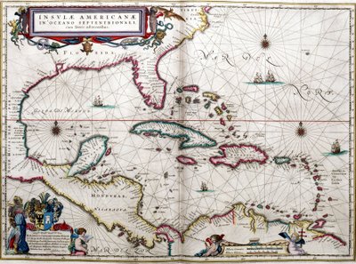 Mexický záliv a Karibik, z Blaeuova "Atlasu Ameriky od Joan Blaeu