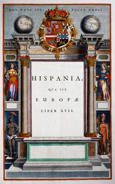 Španělsko, Evropa, Kniha XVII, titulní strana svazku IX, z Atlas Maior, atlas v 11 svazcích, od Joan Blaeu (1596-1673), mědirytina, 57,5x39 cm, Amsterdam od Joan Blaeu
