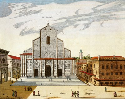 Itálie, Bologna, Katedrála San Petronio v Benátkách, tisk od Joan Blaeu