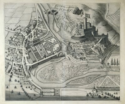 Itálie, Dolceacqua, vesnice Dolceacqua (Imperia) z divadla Královské výsosti Savojského od Joan Blaeu, Amsterdam od Joan Blaeu