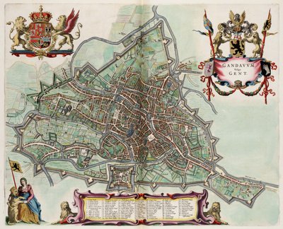 Mapa Gentu, Belgie; z Atlasu van Loona od Joan Blaeu