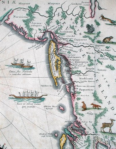 Mapa zobrazující východní pobřeží Severní Ameriky od Joan Blaeu