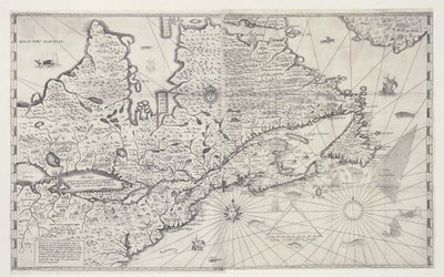 Mapa Kanady, rytina z průzkumu Samuela de Champlain od Joan Blaeu