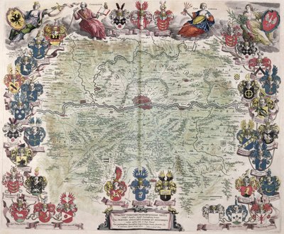 Mapa Frankfurtu a okolí, z „Nova Hanc Territori Francofurtensis Tabulum“, 1649 od Joan Blaeu