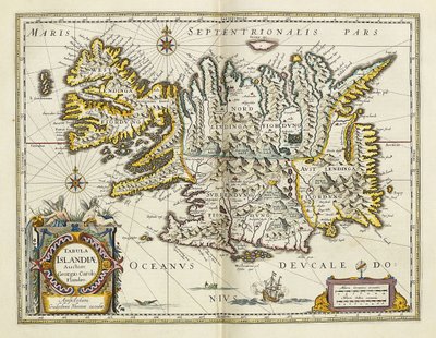 Mapa Islandu, z "Atlas Maior Sive Cosmographia Blaviana", 1662 od Joan Blaeu