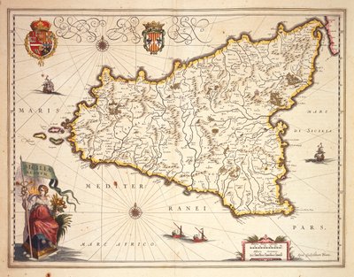 Mapa regionu Sicílie, od Joan Blaeu od Joan Blaeu