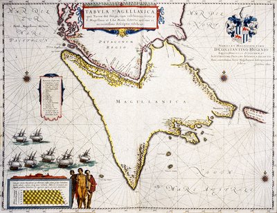 Tabula Magellanica: mapa Magellanského průlivu od Joan Blaeu
