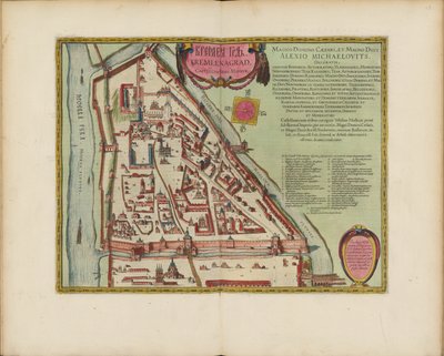 Mapa moskevského Kremlu ze 16. století Castellum Urbis Moskvae, ca. 1600. od Joan Blaeu