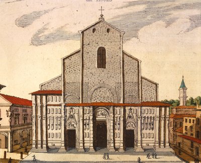 Bazilika San Petronio v Bologni, od Joan Blaeu (1596-1673), tisk z Theatrum Civitatum et Admirandorum Italiae, Itálie od Joan Blaeu