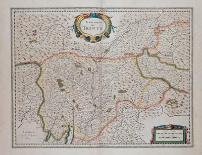 Oblast Trenta, z knihy Divadlo světa aneb Nový atlas map a vyobrazení všech regionů (Theatrum orbis terrarum, sive, Atlas novus), autor: Joan Blaeu (1596-1673), Itálie od Joan Blaeu