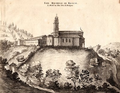 Pohled na klášter San Michele in Bosco, Bologna, Emilia-Romagna, Itálie, mědirytina, cca 21x29 cm od Joan Blaeu
