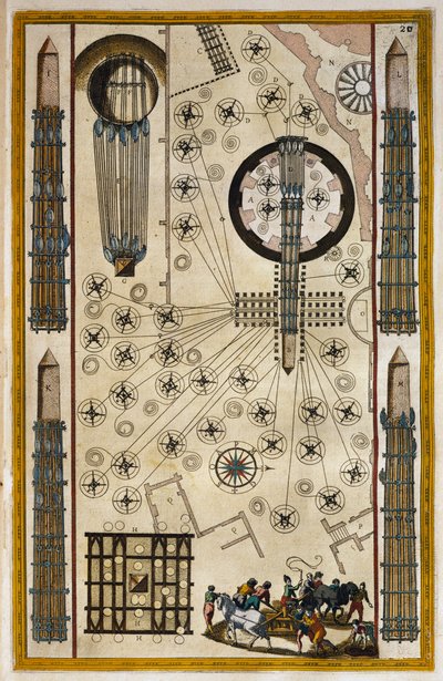 Navijáky pro pohyb obelisku, rytina z Theatrum civitatum et admirandorum Italiae, autor Joan Baleu (1596-1673) od Joan Blaeu